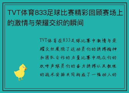 TVT体育833足球比赛精彩回顾赛场上的激情与荣耀交织的瞬间